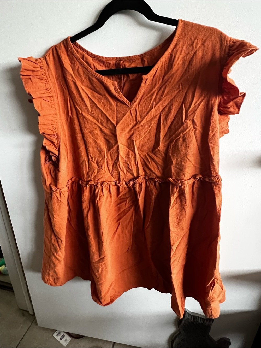 SHEIN Orange Ruffle Sleeve Peplum Tunic Top